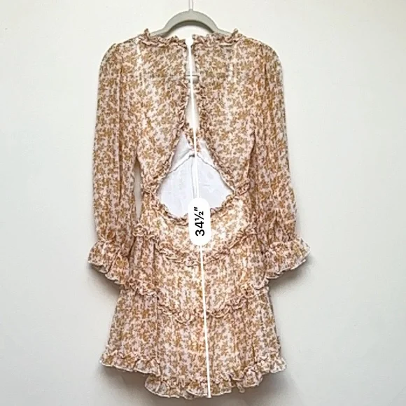 Saints + Secrets Mustard Floral Chiffon Ruffle Dress Size Small NWT - Picture 15 of 15
